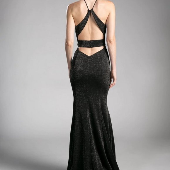 Metallic Sheath Dress with Leg Slit and Open back By Cinderella Divine -Burgundy - Picture 2 of 2